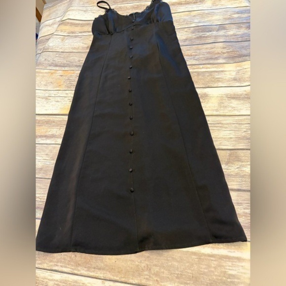 Vintage Y2K Slip Dress Babydoll Silky Small‎ Black Lace Trim Midi Dress Buttons - Picture 2 of 7